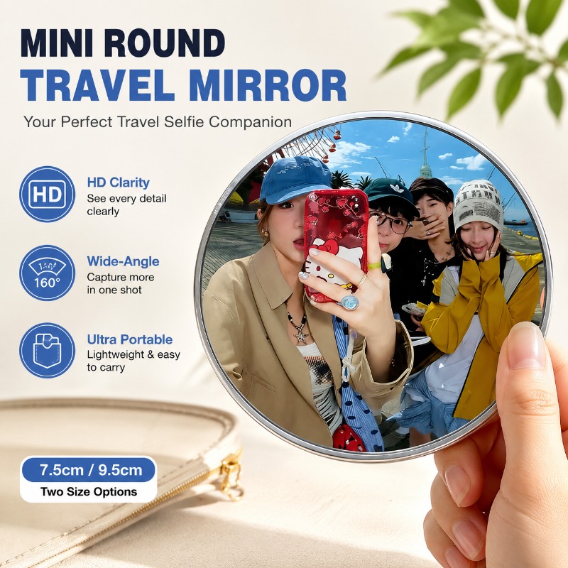 Travel Accessories Store - مرآة محدبة محمولة مستديرة للتصوير بزاوية