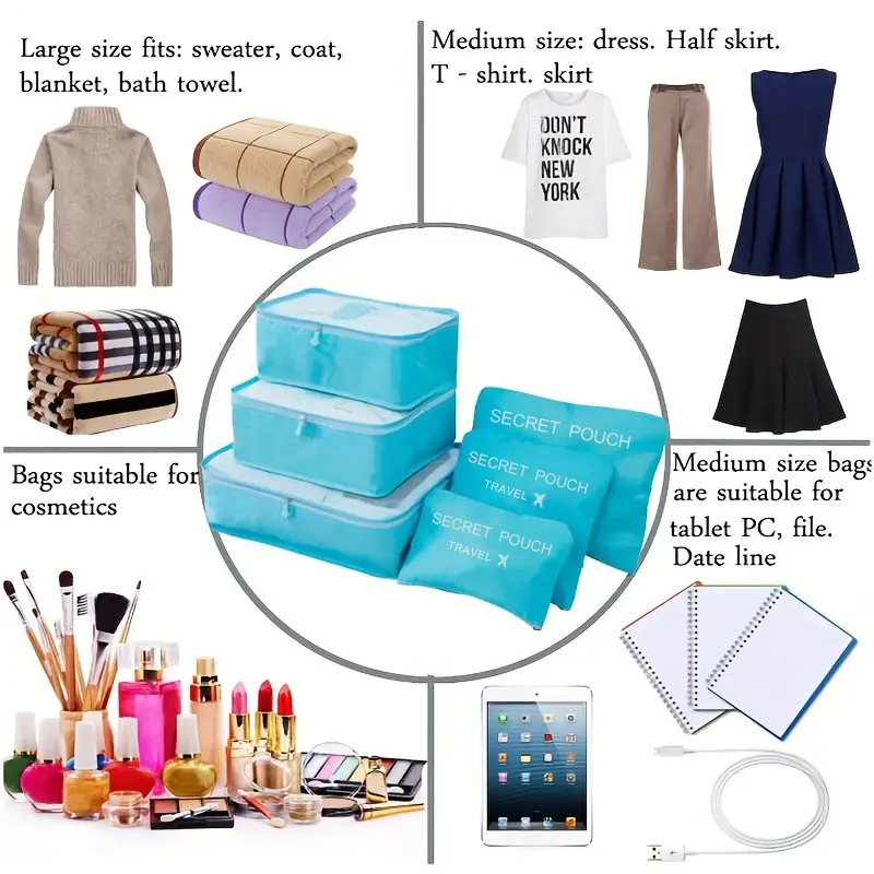 6 قطعة حقيبة تخزين السفر سعة ك - مراجعة Travel Accessories Organiser وسعره